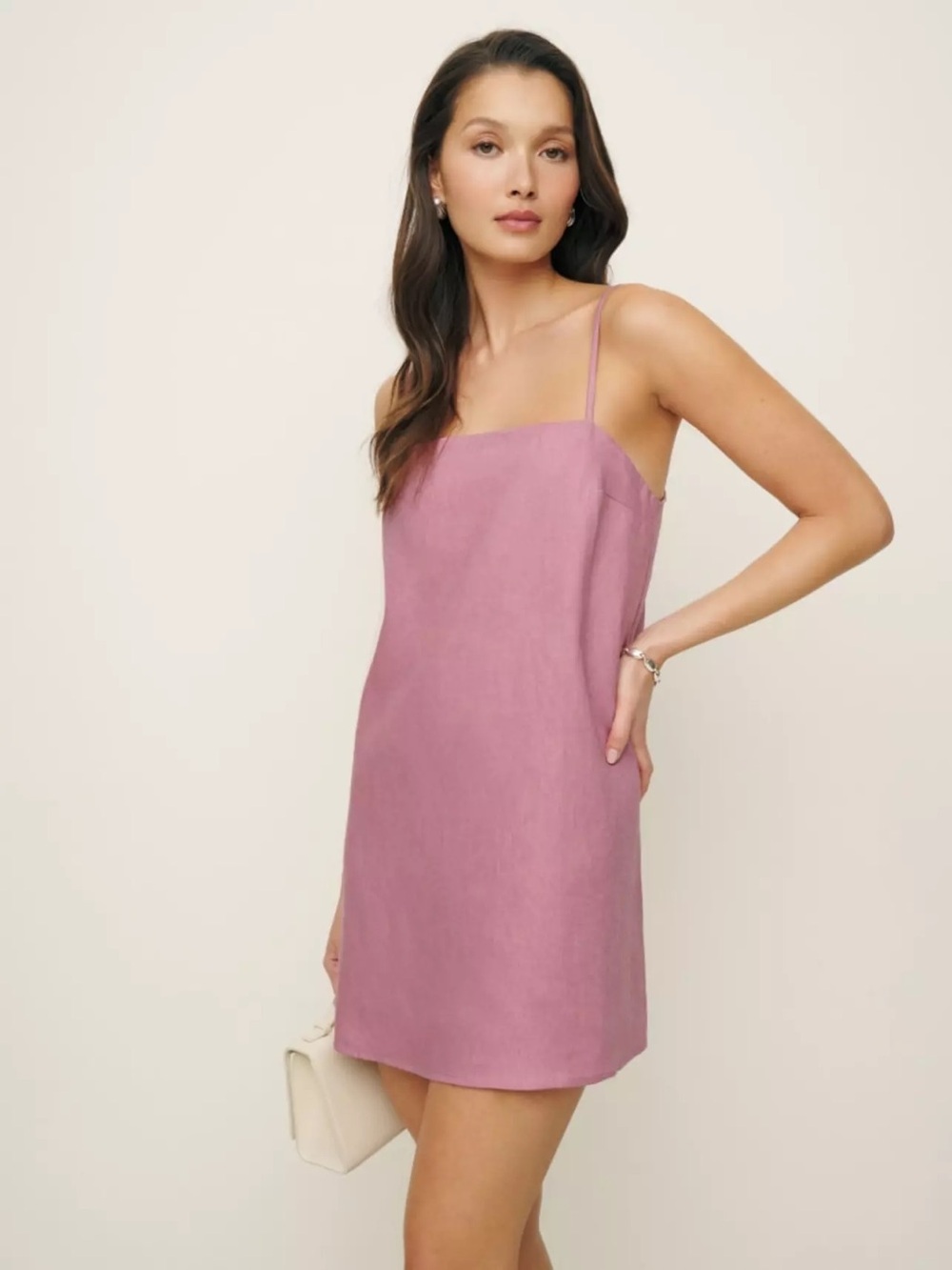 Reformation Aubree 100% Linen Rose Petals Spaghetti-Strap Mini Dress Size XS